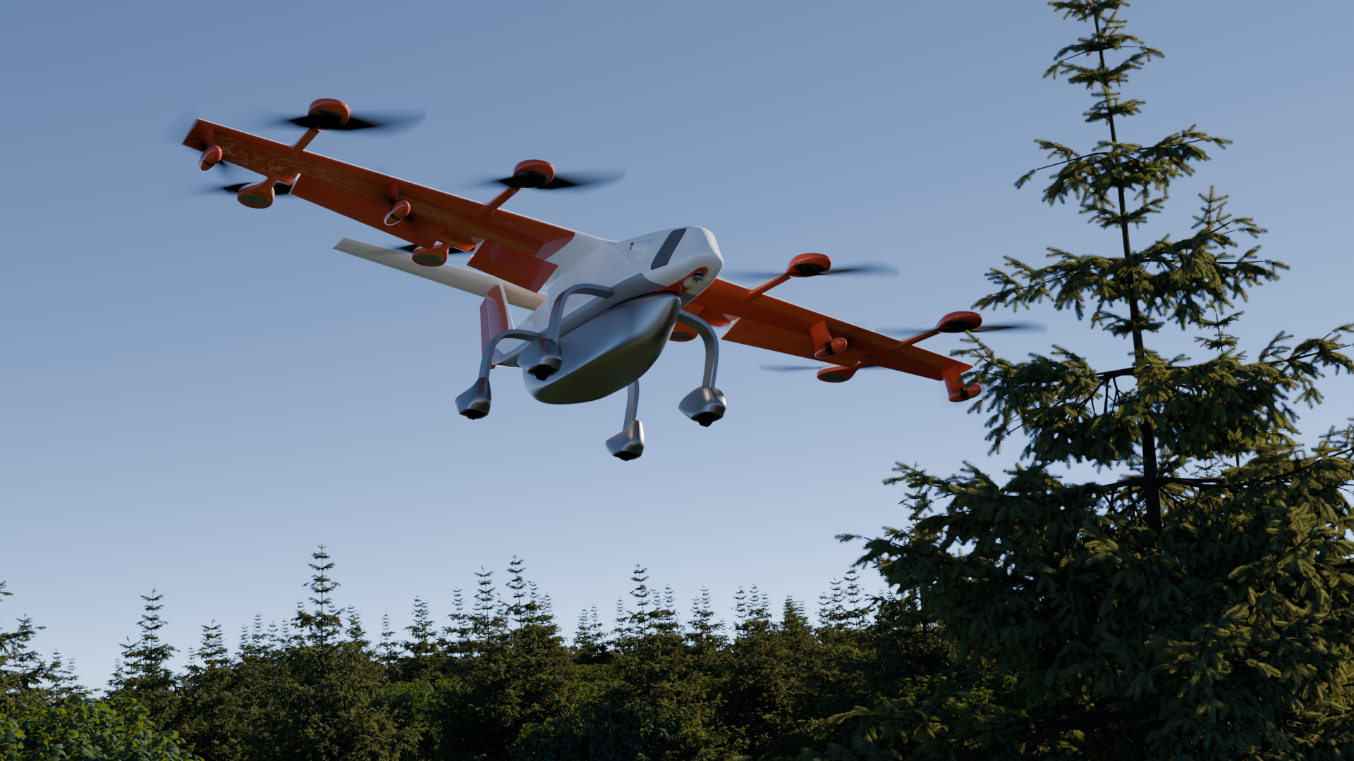 Artist's concept of an ACERO autonomous electric vertical take off and landing vehicle.
