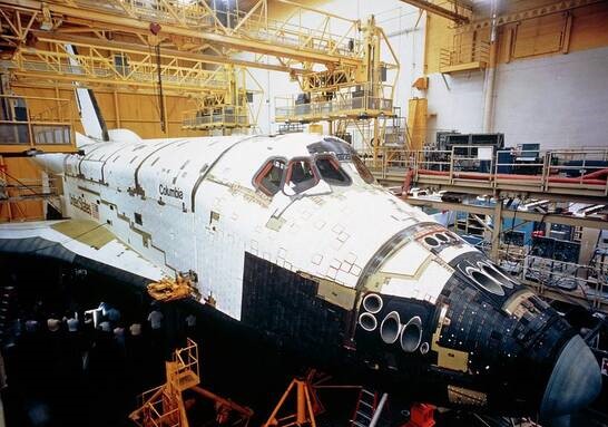 Space Shuttle Columbia just prior to rollout from Rockwell’s plant in Palmdale in March 1979