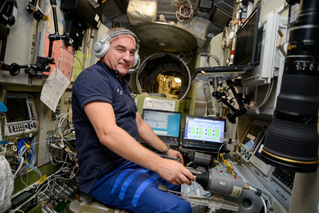 iss060e019918 (July 29, 2019) --- Cosmonaut Alexander Skvortsov of Expedition 60 trains on the tele-robotically operated rendezvous unit (TORU) two days before the arrival of the Progress 73 (73P) cargo ship. The 73P docked July 31 to the International Space Station's Zvezda service module just three hours and 19 minutes after launching from the Baikonur Cosmodrome in Kazakhstan. The TORU can be used to take over manual docking operations of an approaching Russian spaceship in the unlikely event of an emergency.