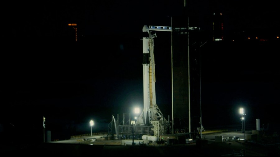 A SpaceX Falcon 9 rocket with the company’s Dragon spacecraft on top is seen on the launch pad at Launch Complex 39A at Kennedy Space Center. Photo credit: NASA Television