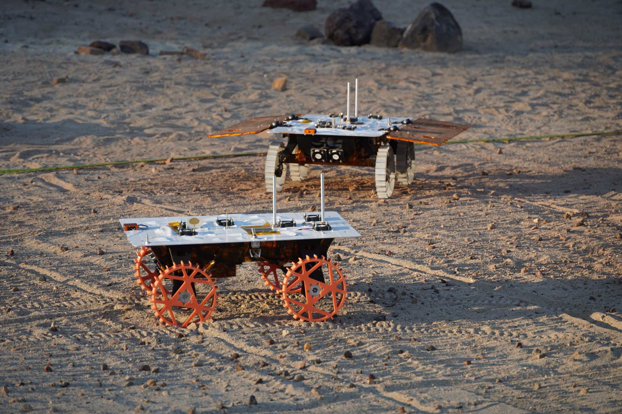 Two full-scale development model rovers