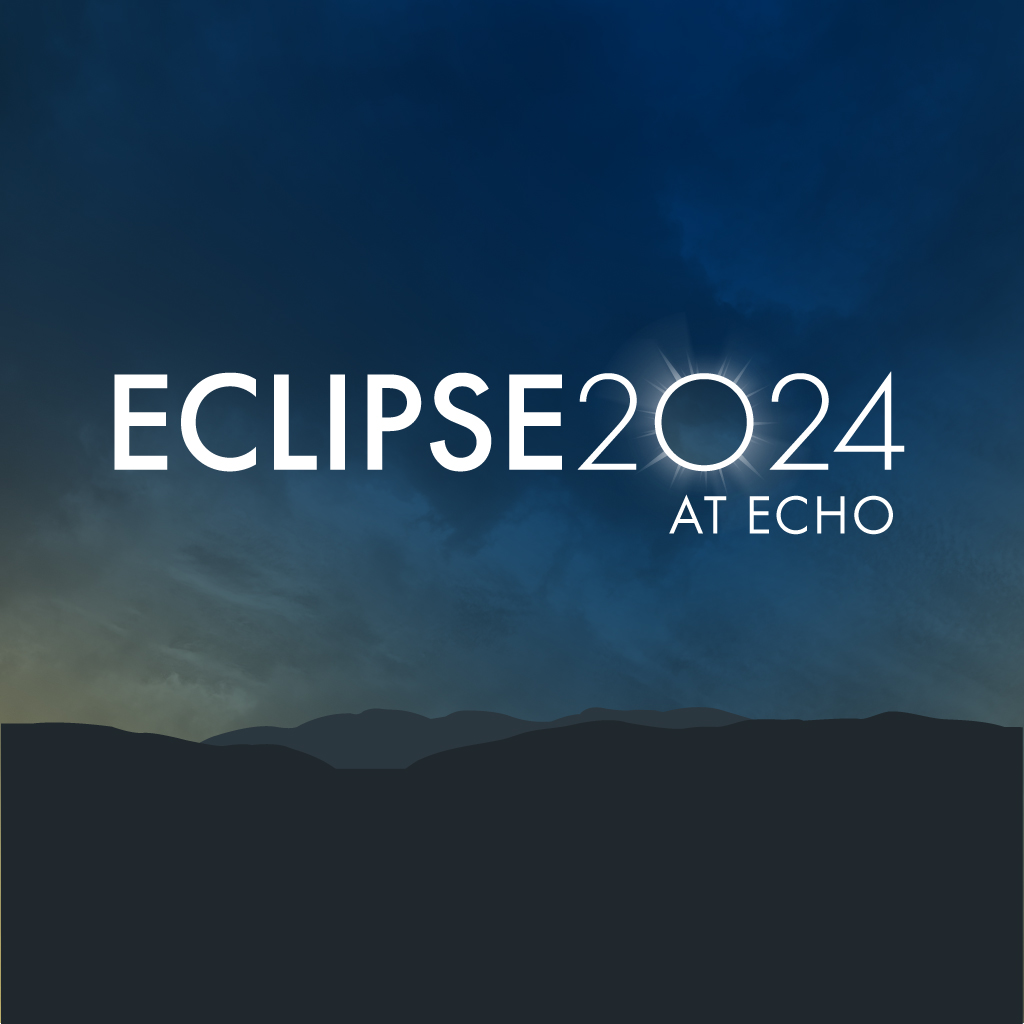 Eclipse 2024 at ECHO text over a blue landscape.