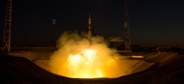The Soyuz MS-05 rocket is launched with Expedition 52 flight engineer Sergei Ryazanskiy of Roscosmos, flight engineer Randy Bresnik of NASA, and flight engineer Paolo Nespoli of ESA (European Space Agency), Friday, July 28, 2017 at the Baikonur Cosmodrome in Kazakhstan. Ryazanskiy, Bresnik, and Nespoli will spend the next four and a half months living and working aboard the International Space Station.
