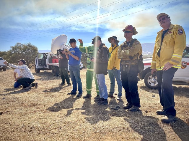 Students from the Wildfire Center (WIRC) use thermal drone mapping for a canyon fire experiment, in collaboration with CAL FIRE's prescribed fire activities. Pictured are Craig Clements, Bo Yang, Alex Filkov, Owen Hussey, and WIRC student research assistants.
