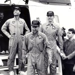 Three astronauts exited helicopter.