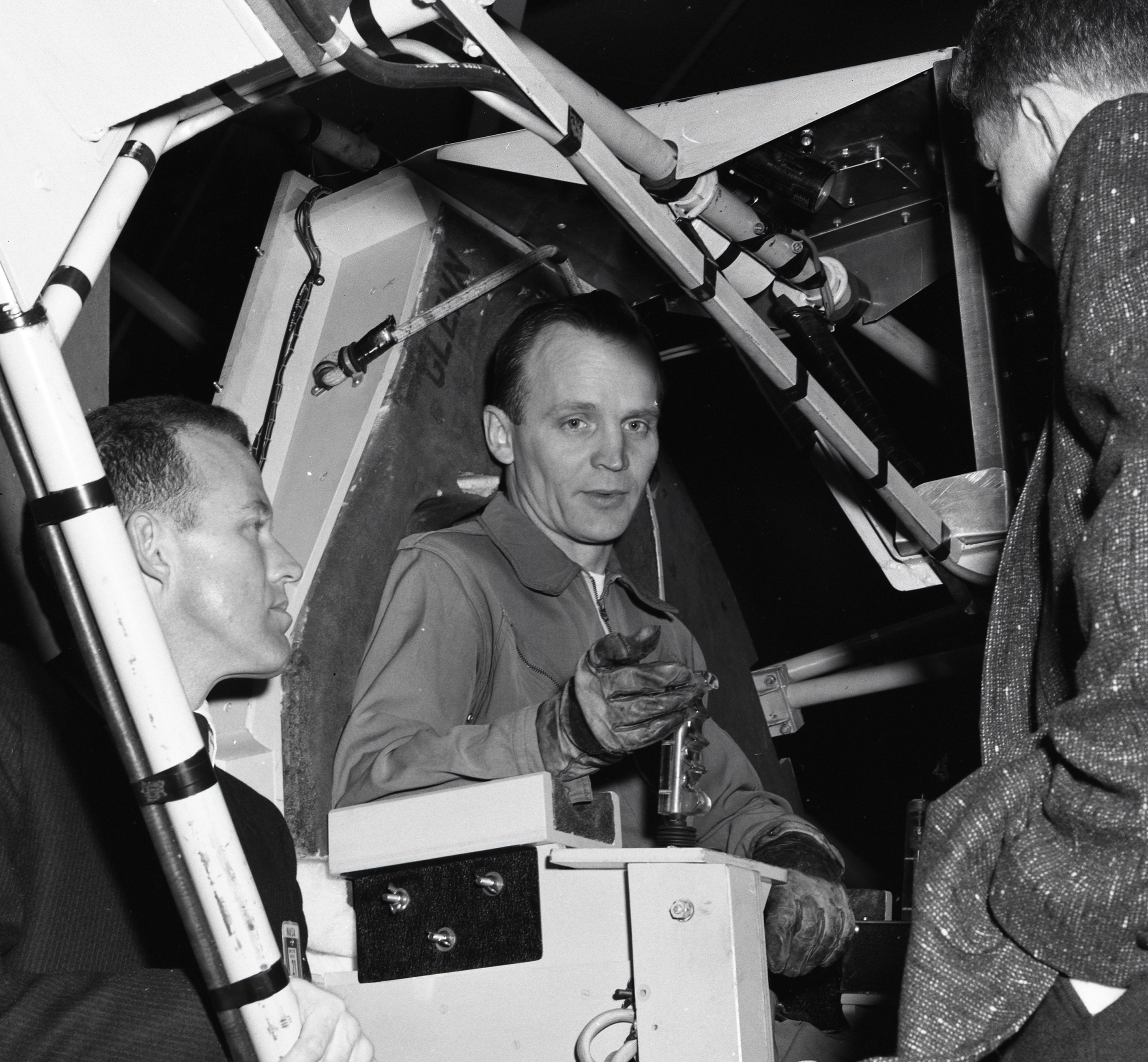 Man sitting in test rig.