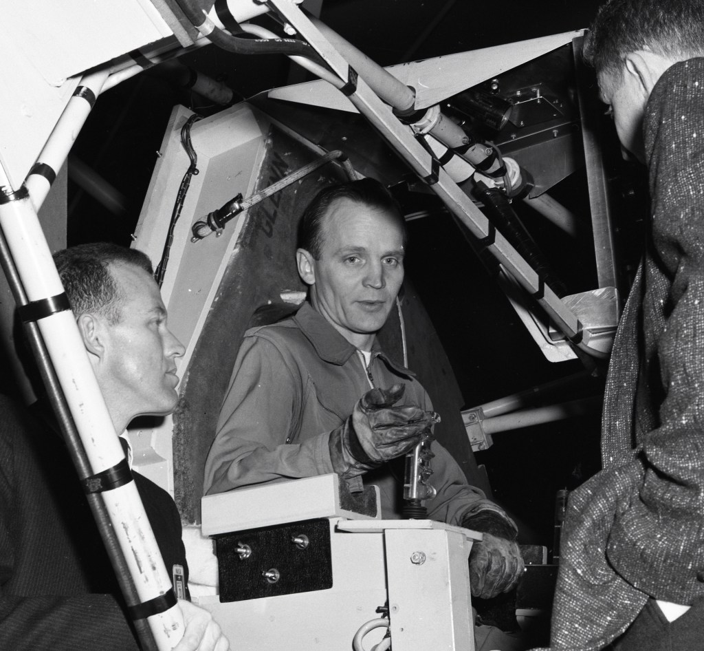 Man sitting in test rig.