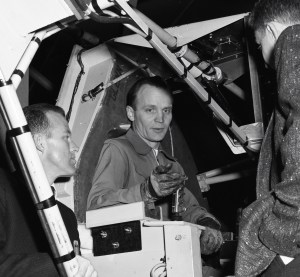 Man sitting in test rig.