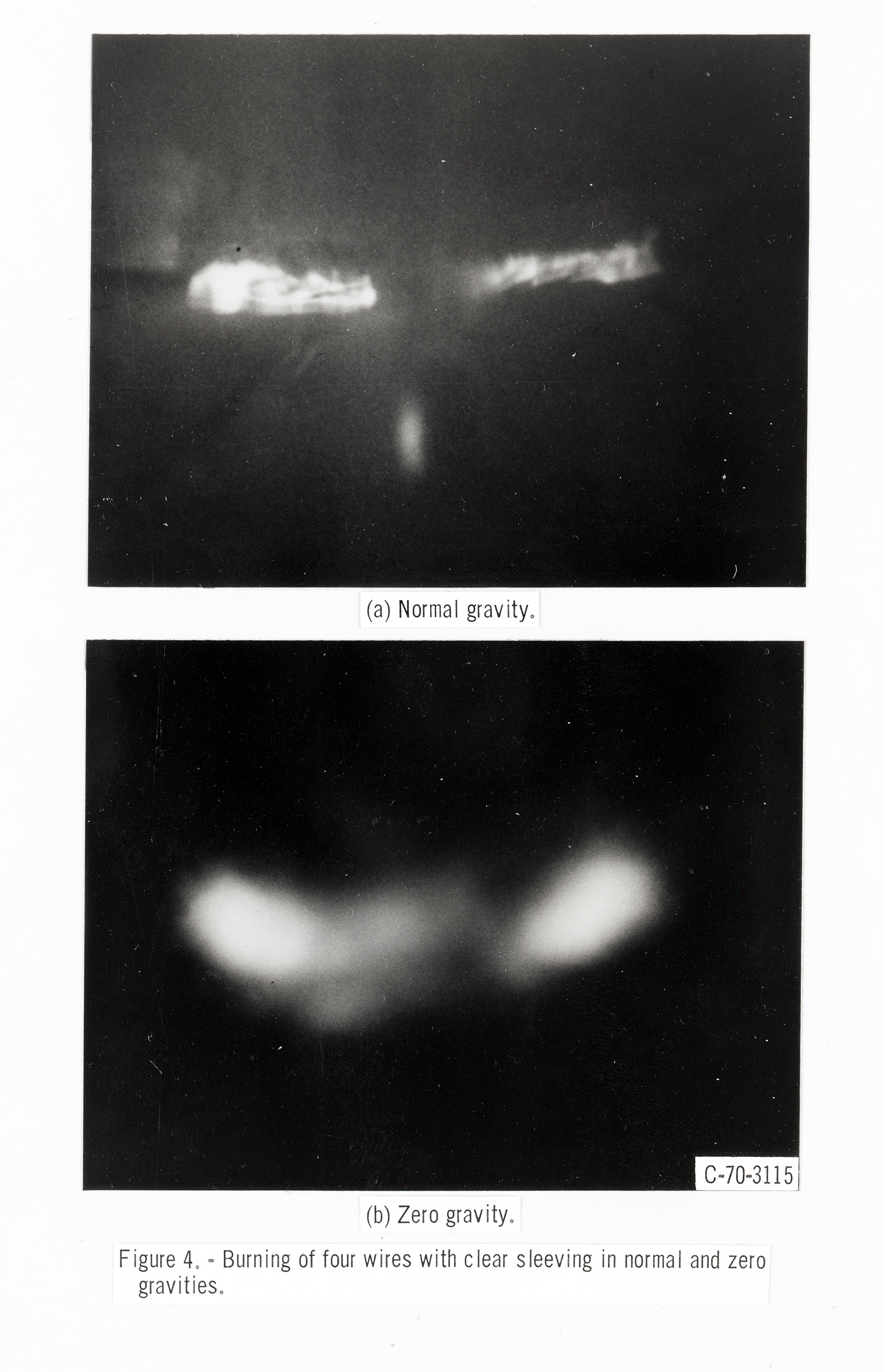 Two photographs of burning wires.