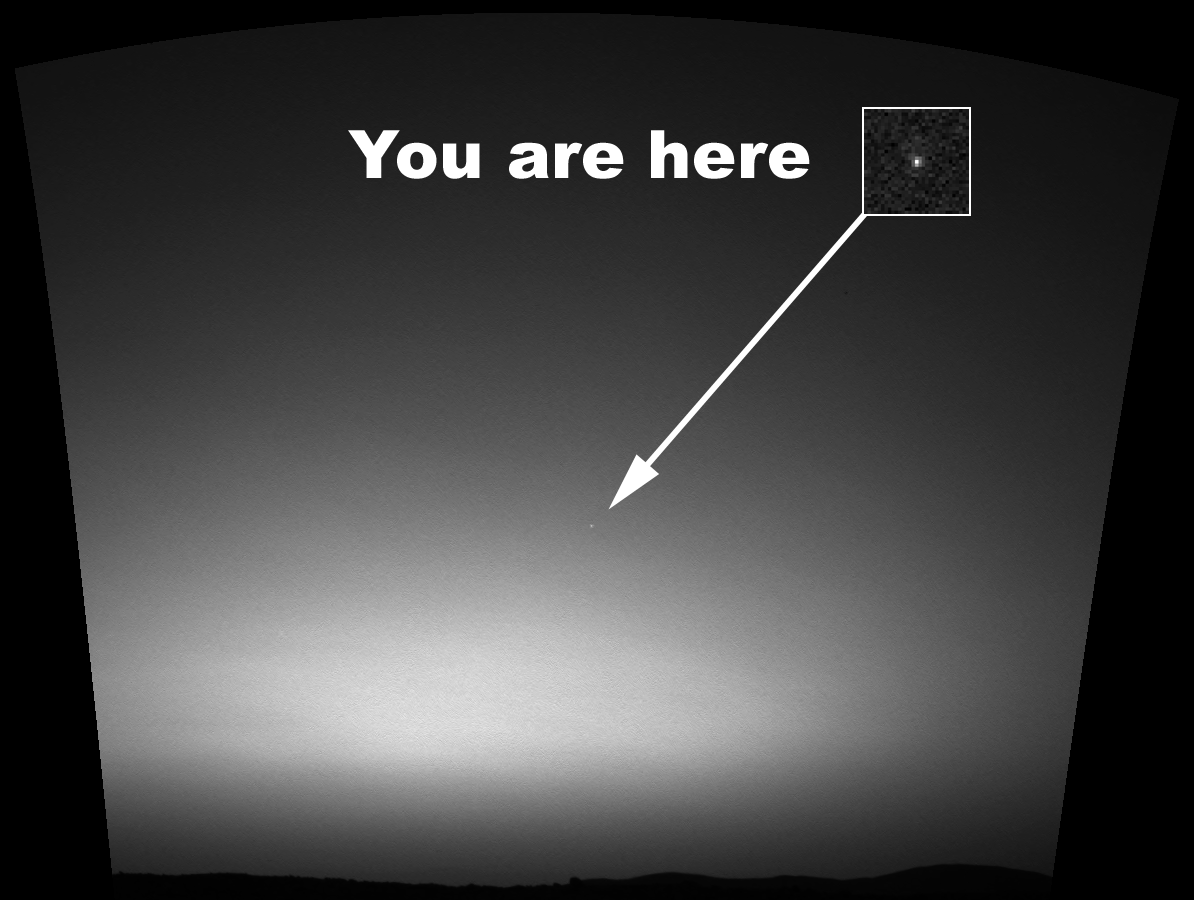 The Mars Exploration Rover Spirit photographed Earth before sunrise in 2004