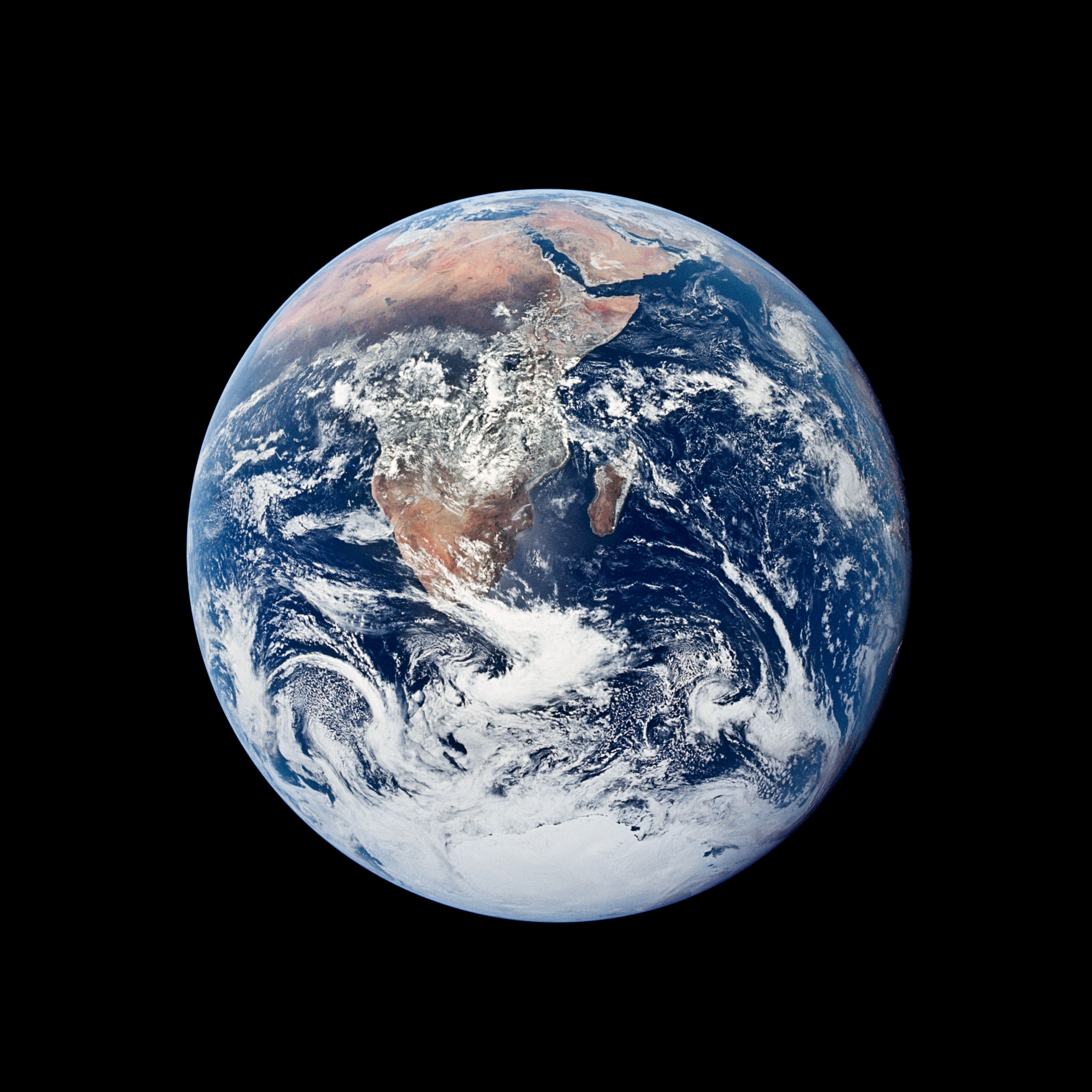 The famous Blue Marble image taken by Apollo 17 astronauts on their way to the Moon in 1972