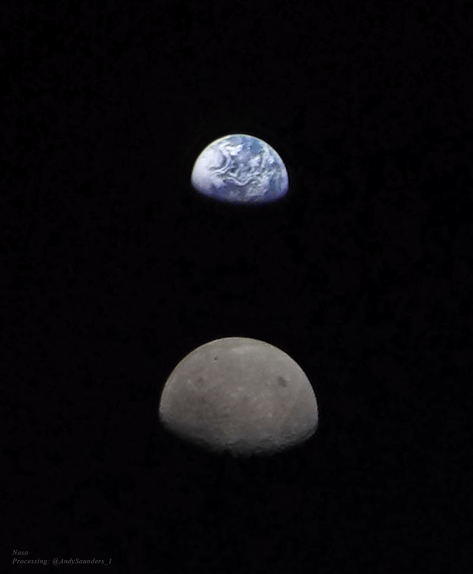 Earth and Moon photographed during the Artemis I uncrewed mission in 2022