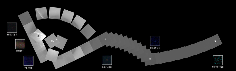 Voyager 1's family portrait of six planets, when the spacecraft was 3.7 billion miles from Earth in 1990