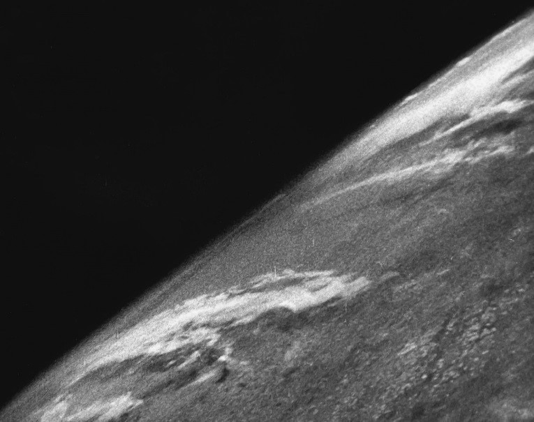 The first image of Earth taken from space in 1946 by a suborbital rocket, from an altitude of 65 miles