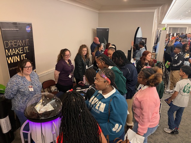 Students from middle and high schools in the Montgomery area visit a series of exhibits featuring many NASA programs managed at Marshall. The displays were part of Alabama Space Day, celebrated March 5 at the state Capitol in Montgomery.