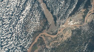 The Amazon River and its tributaries flow through Brazil in this photograph from the International Space Station as it orbited 259 miles above the South American nation.