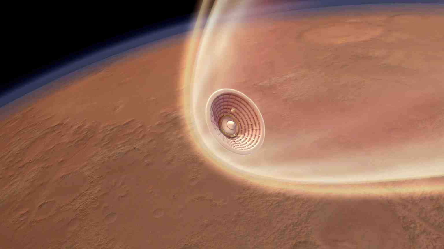 Render of Low-Earth Orbit Flight Test of an Inflatable Decelerator above Mars.
