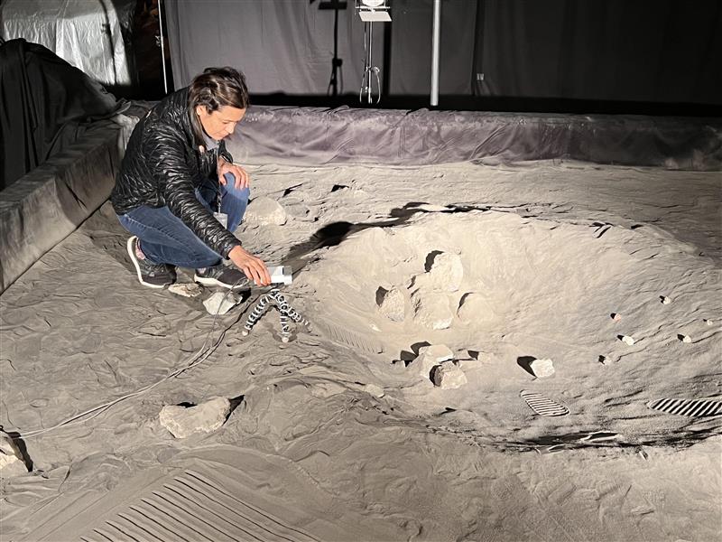 NASA Ames scientist Vandana Jha testing the RGB Depth Sensor on the lunar testbed at NASA Ames.