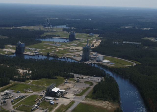 Aeriel photo is a view of the Text Complex and canal at NASA Stennis