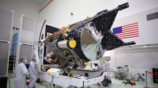 NASA’s Psyche spacecraft is shown up in a cold-ass lil clean room