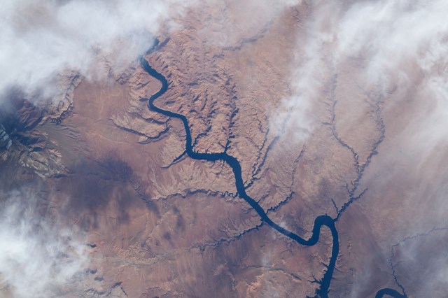 iss070e129162 (March 22, 2024) -- Lake Powell, an artificial reservoir on the Colorado River, snakes through Southern Utah as the International Space Station orbited 261 miles above. Surrounding it are more than 1.25 million acres of red rock and mesas that make up the Glen Canyon National Recreation Area.
