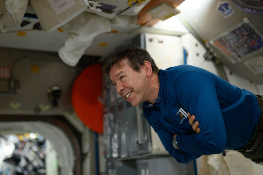 Expedition 71 Flight Engineer and NASA astronaut MIke Barratt is pictured relaxing aboard the International Space Station'.