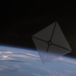 This artist's concept shows the Advanced Composite Solar Sail System spacecraft sailing in space using the energy of the Sun.