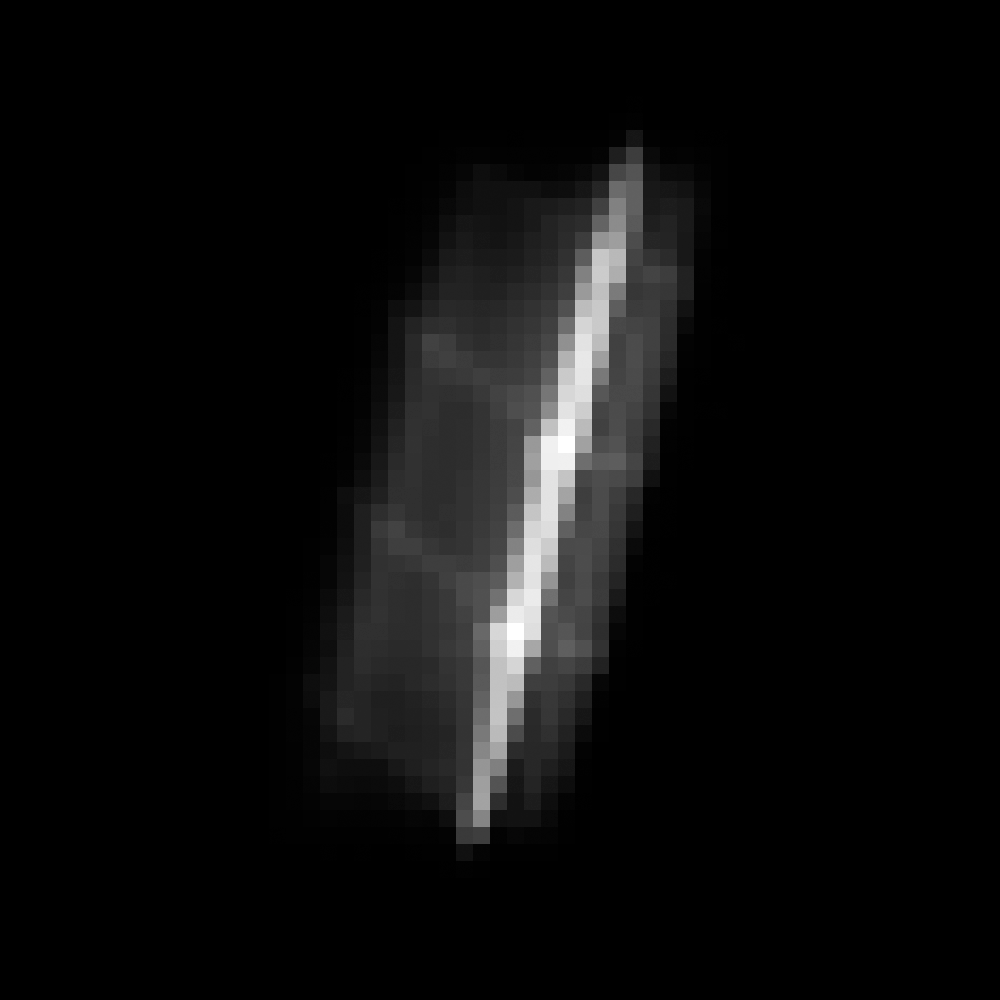 against the black backdrop of space, a fast-moving LRO spacecraft appears as a smeared streak with a bright-white center and gray on either side