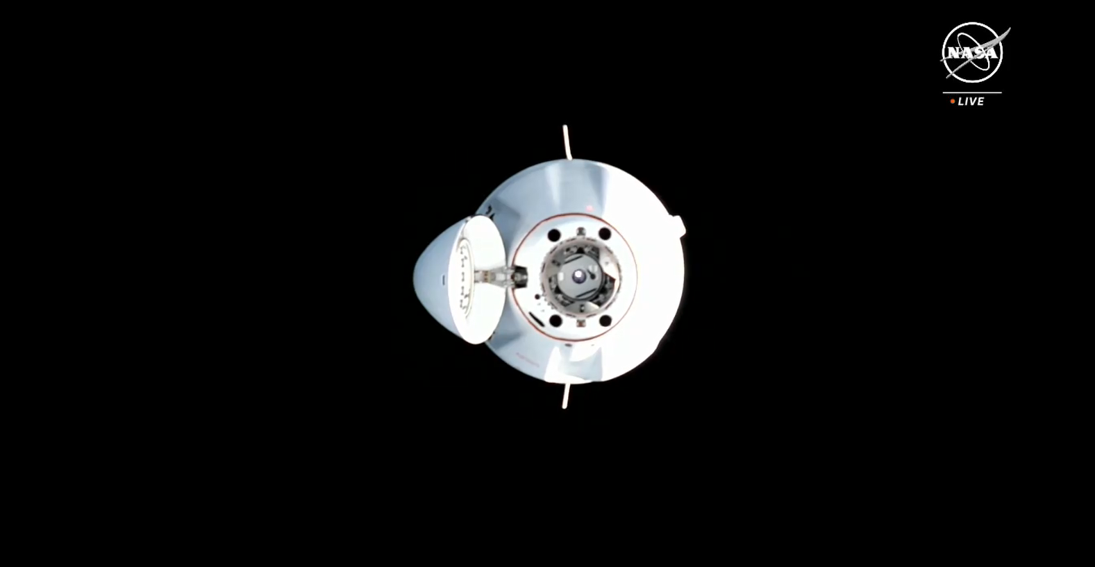 The SpaceX Dragon Cargo spacecraft approaches the International Space Station's Harmony module for a docking on March 23, 2024. Credit: NASA TV