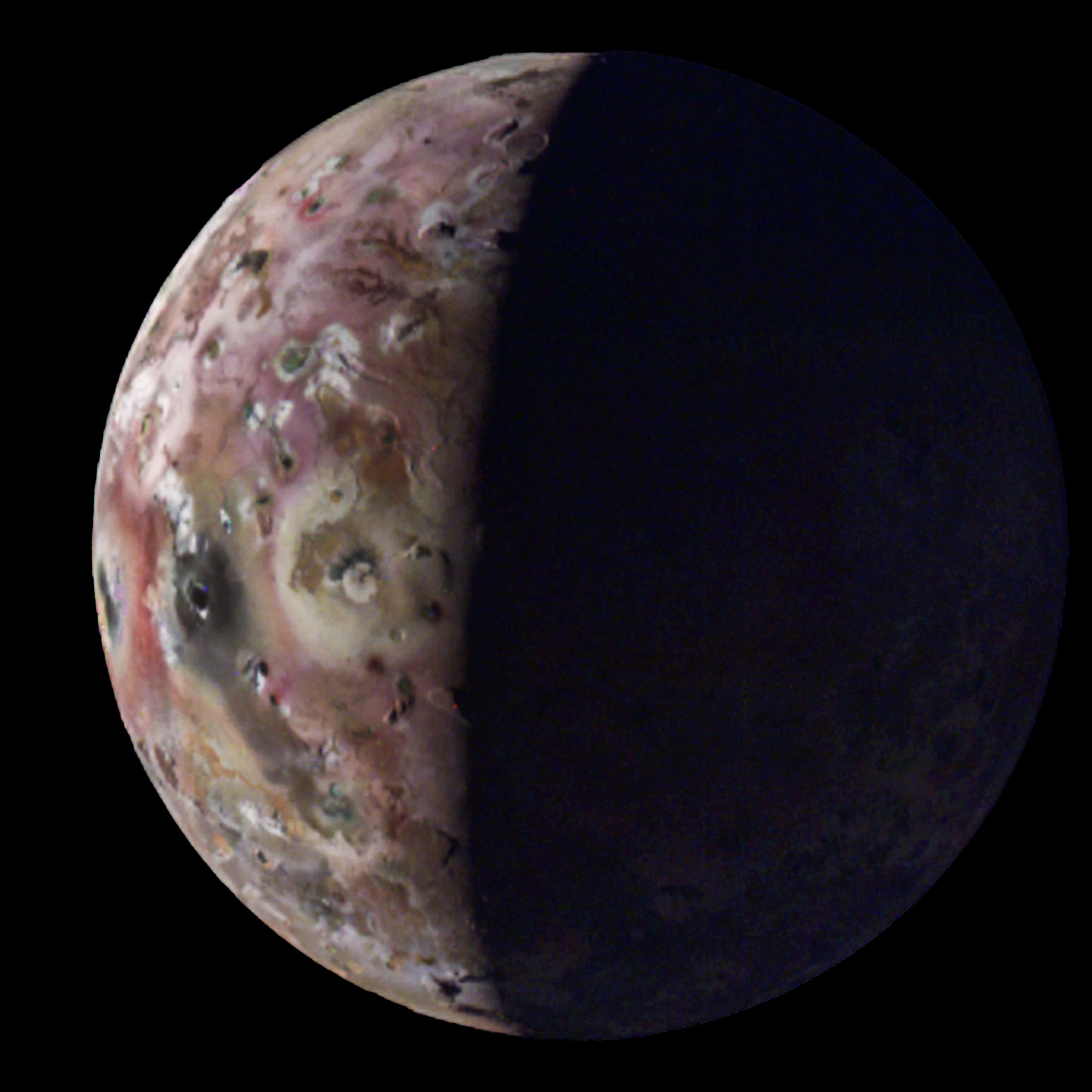 The JunoCam instrument on NASA’s Juno captured this view of Jupiter’s moon Io — with the first-ever image of its south polar region — during the spacecraft’s 60th flyby of Jupiter on April 9.