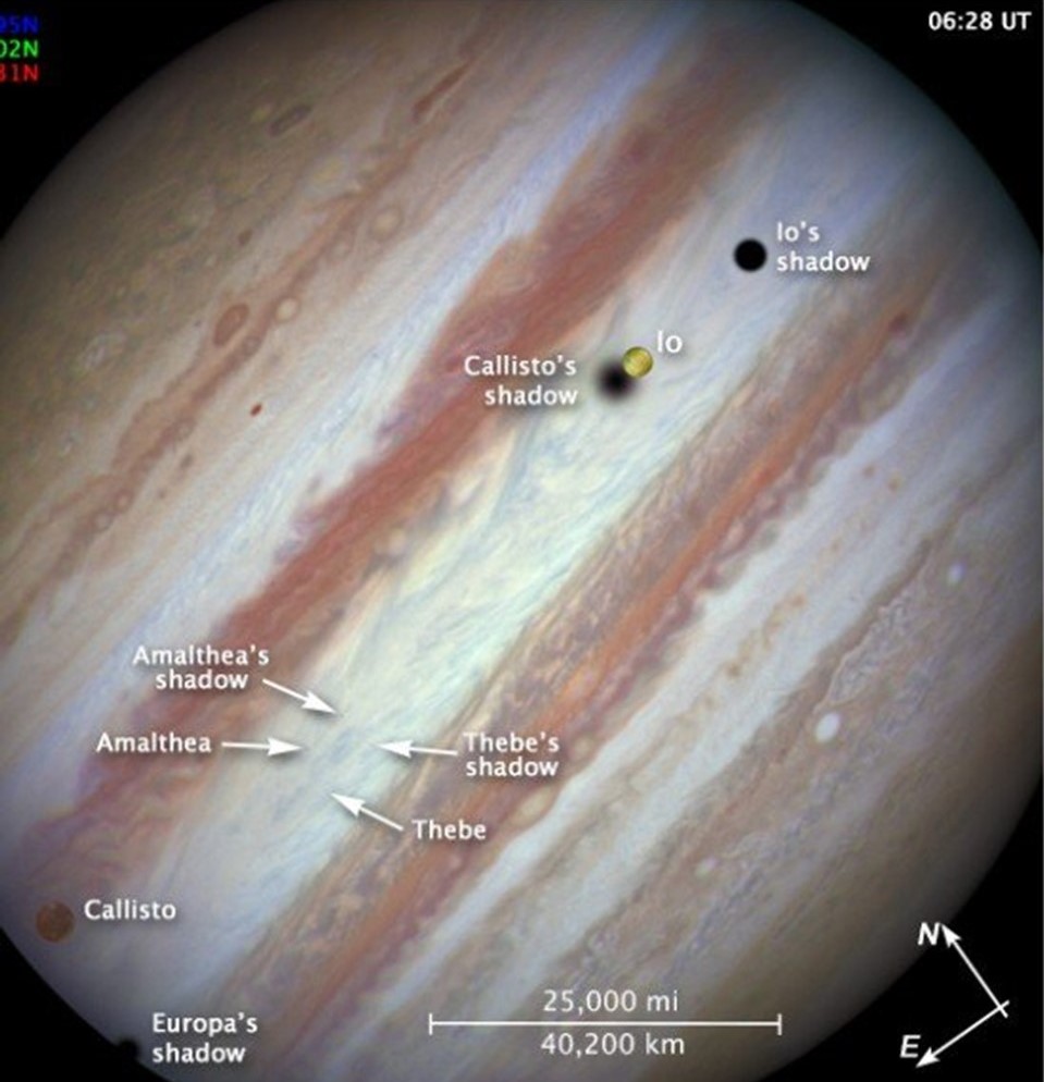 Europa eclipses Io in December 2014, as observed through an Earth-based telescope