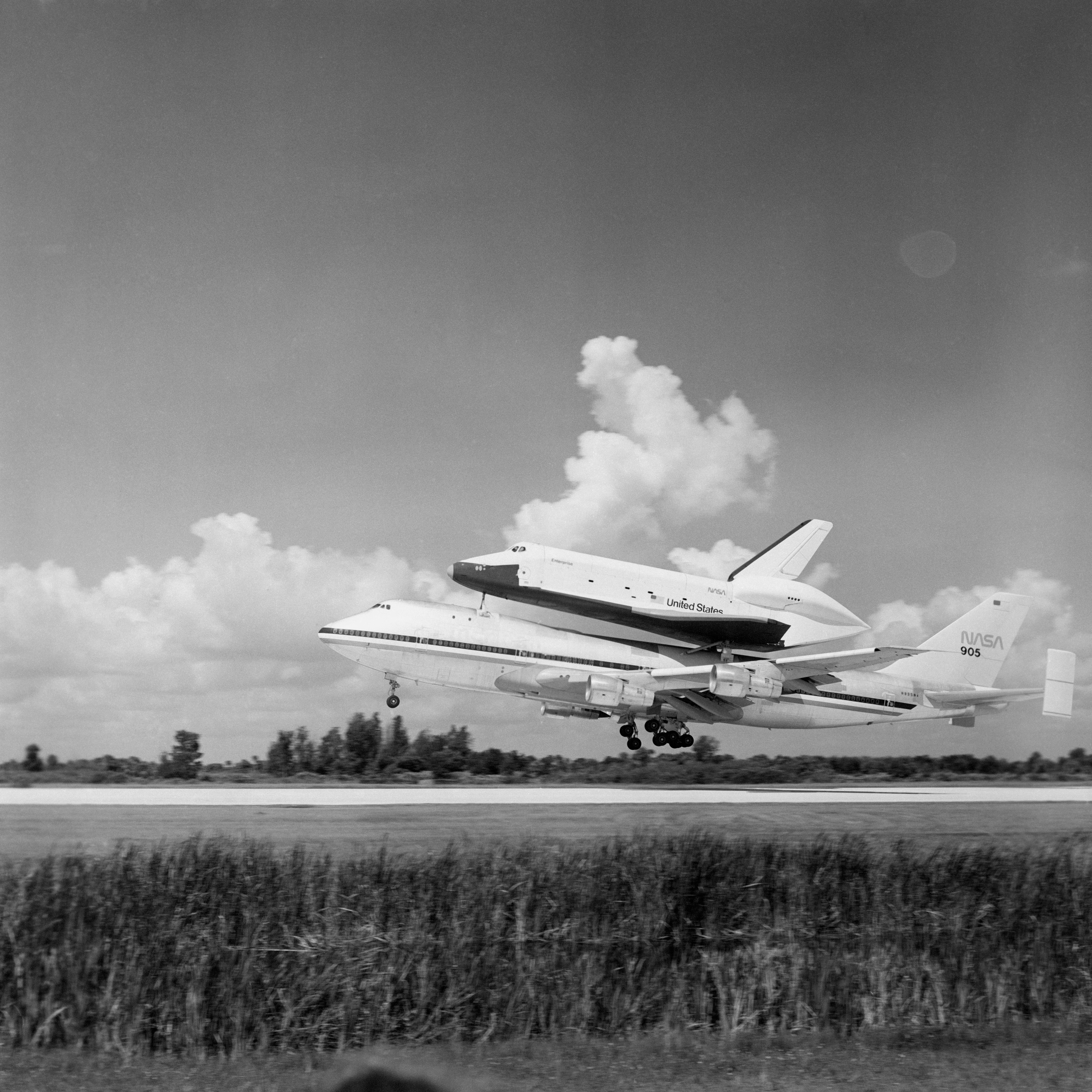 Enterprise departs NASA’s Kennedy Space Center in Florida atop the Shuttle Carrier Aircraft