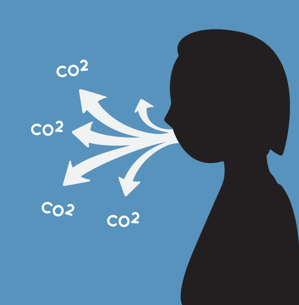 Image of a person blowing air out of their mouth to illustrate carbon dioxide