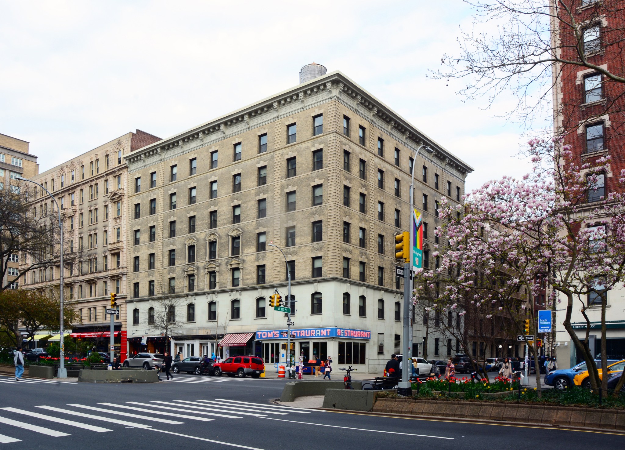 Photo of the GISS facility, Columbia University's Armstrong Hall at the corner of Broadway and West 112th Street in New York City, on a bright but overcast afternoon April 2024 afternoon.