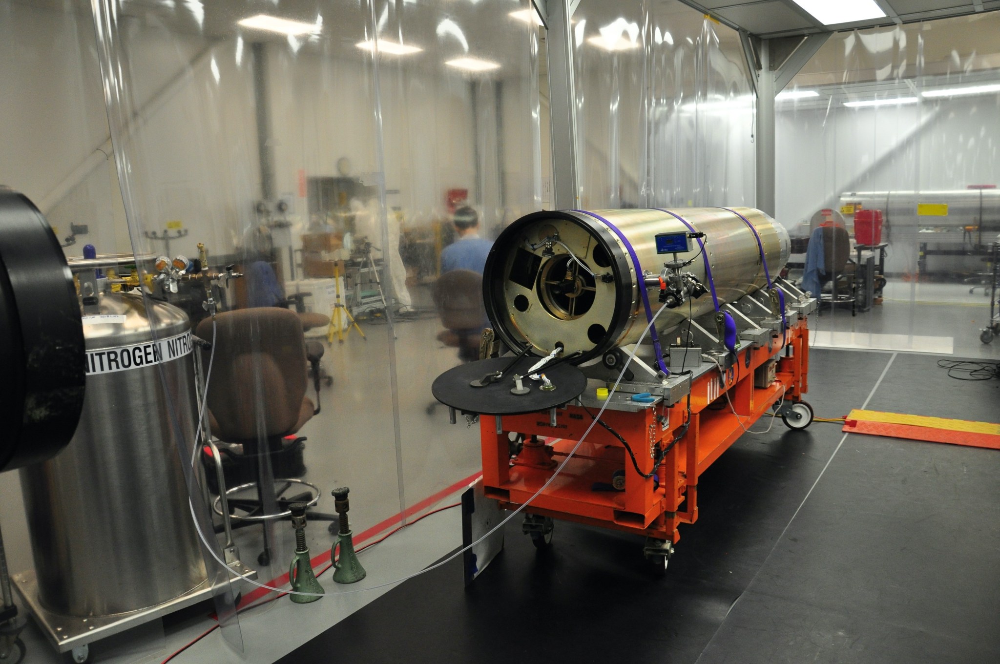 The Hi-C flare instrument sits inside a clean tent for integration testing at White Sands Missile Range in February 2024.