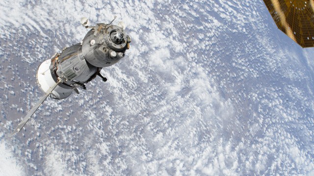 The Soyuz MS-24 spacecraft is pictured moments after undocking from the International Space Station's Rassvet module. Aboard the Soyuz crew ship for the ride back to Earth were NASA astronaut Loral O'Hara, Roscosmos cosmonaut Oleg Novitskiy, and Belarus spaceflight participant Marina Vasilevskaya. The orbital outpost was soaring 261 miles above northeast China at the time of this photograph.