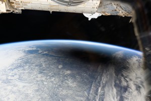 The Moon's shadow, or umbra, is pictured covering portions of the Canadian provinces of Quebec and New Brunswick and the American state of Maine in this photograph from the International Space Station as it soared into the solar eclipse from 261 miles above.