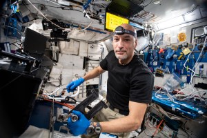 iss060e054549 -- Expedition 60 flight engineer Luca Parmitano of ESA (European Space Agency) works on swapping out a power cable located in the Fluid Science Laboratory, which is a facility designed by ESA for conducting fluid physics research in microgravity.