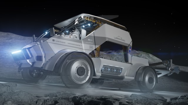 Artist concept of Lunar Outpost's Lunar Dawn lunar terrain vehicle on the surface of the Moon.