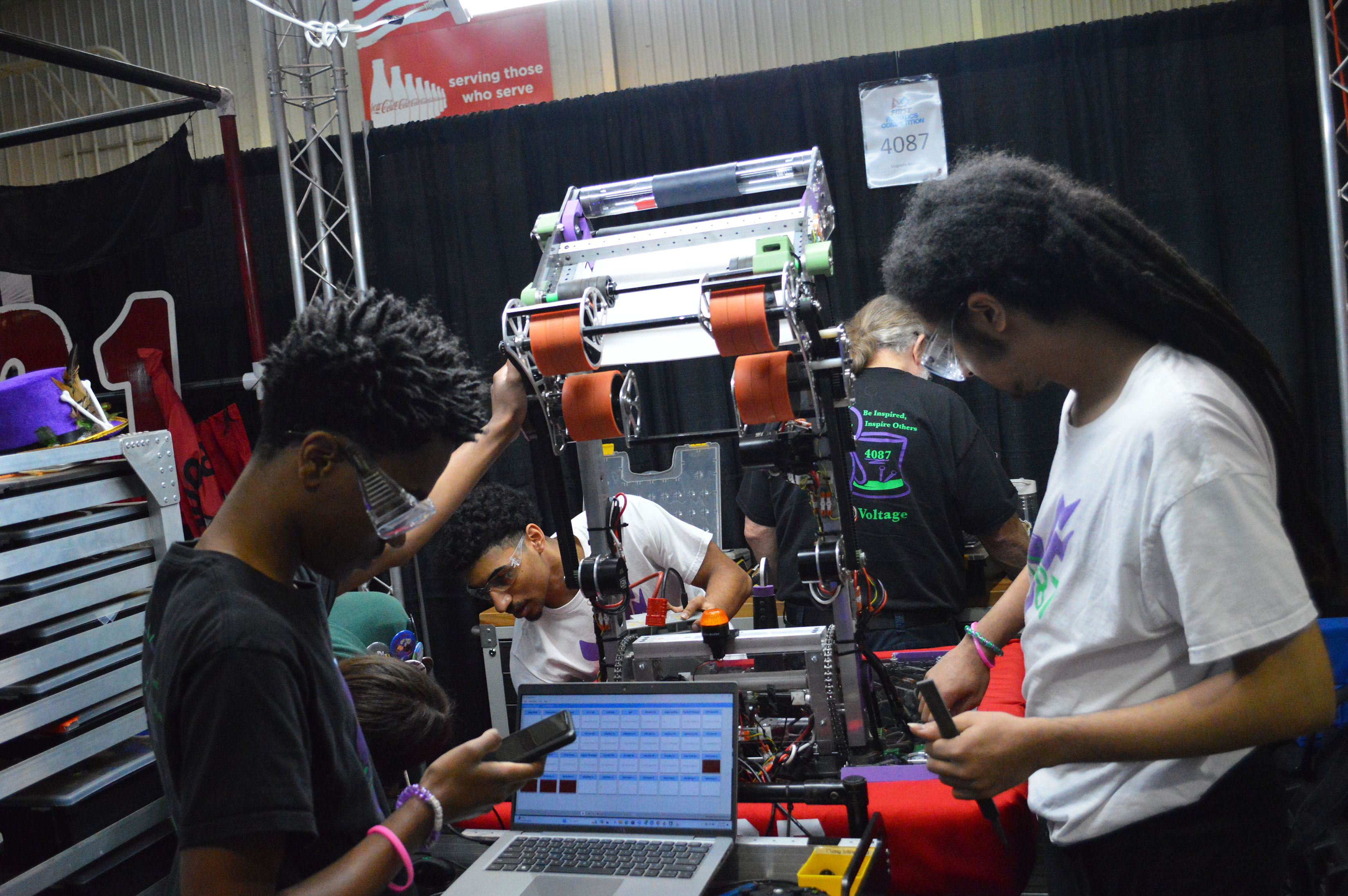 Voodoo Voltage, a New Orleans robotics team, works on their robot