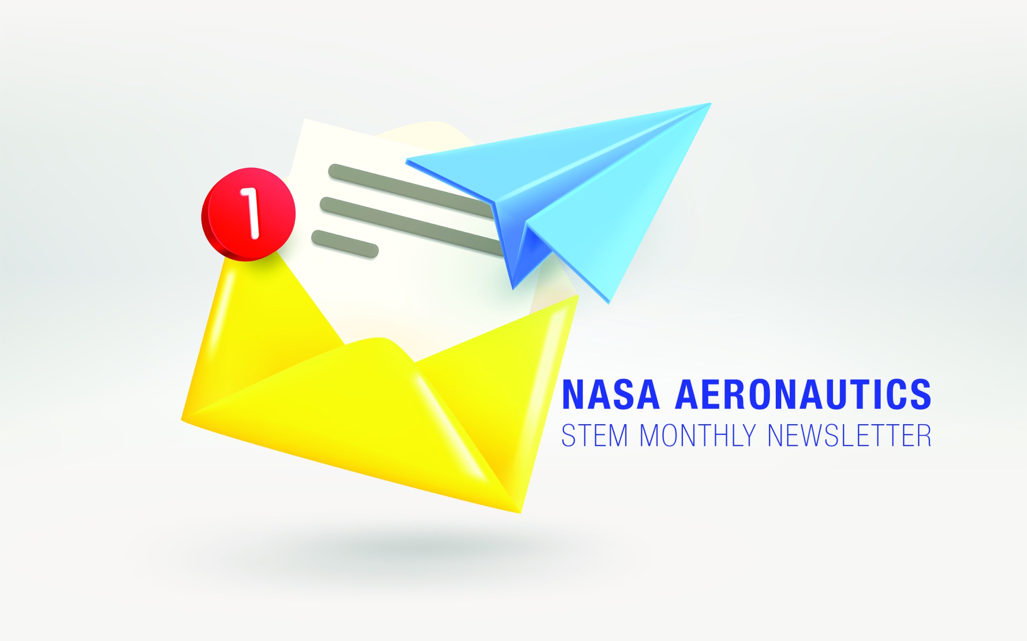 NASA Aeronautics STEM Monthly Newsletter graphic showing an email icon with a paper airplane.
