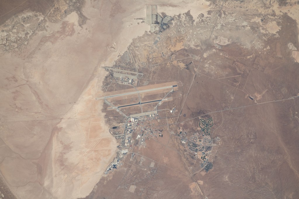 iss060e003647 (July 4, 2019) --- NASA's Neil A. Armstrong Flight Research Center and Edwards Air Force Base are pictured in California's Mojave Desert as the International Space Station orbited 256 miles above the Golden State.