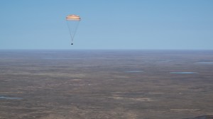 The Soyuz MS-24 spacecraft descends to Earth under its main parachute near the town of Zhezkazgan, Kazakhstan, on Saturday, April 6, 2024. Aboard the Soyuz crew ship were NASA astronaut Loral O'Hara, Roscosmos cosmonaut Oleg Novitskiy, and Belarus spaceflight participant Marina Vasilevskaya who had undocked from the International Space Station several hours earlier. Credit NASA/Bill Ingalls
