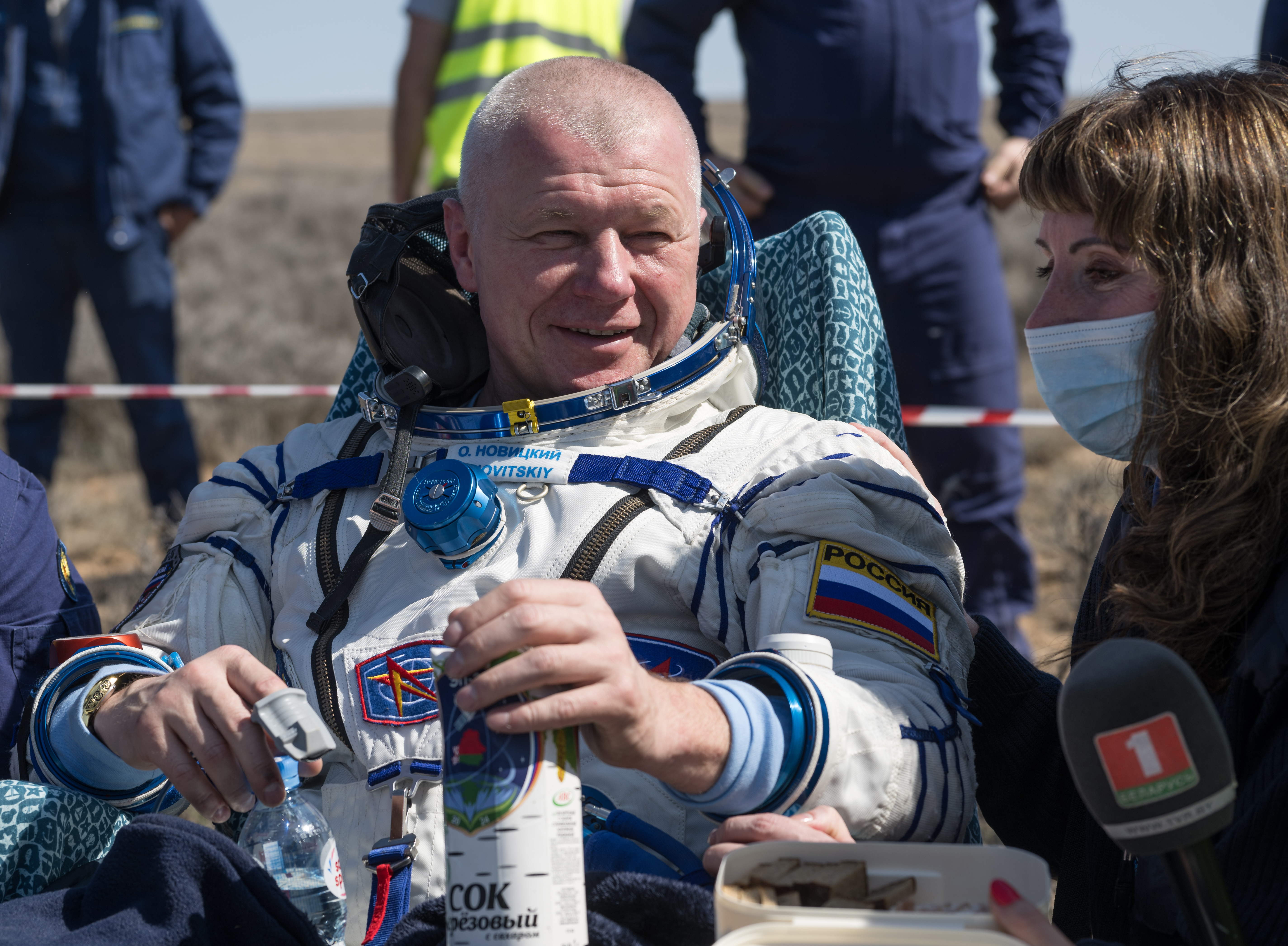Soyuz Commander and Roscosmos cosmonaut Oleg Novitskiy is seen after he returned to Earth and was extracted from the Soyuz MS-24 spacecraft. Novitskiy, NASA astronaut Loral O'Hara, and Belarus spaceflight participant Marina Vasilevskaya undocked from the International Space Station a few hours earlier in the Soyuz crew ship and parachuted to a landing in a remote area near the town of Zhezkazgan, Kazakhstan on Saturday, April 6, 2024. Credit NASA/Bill Ingalls