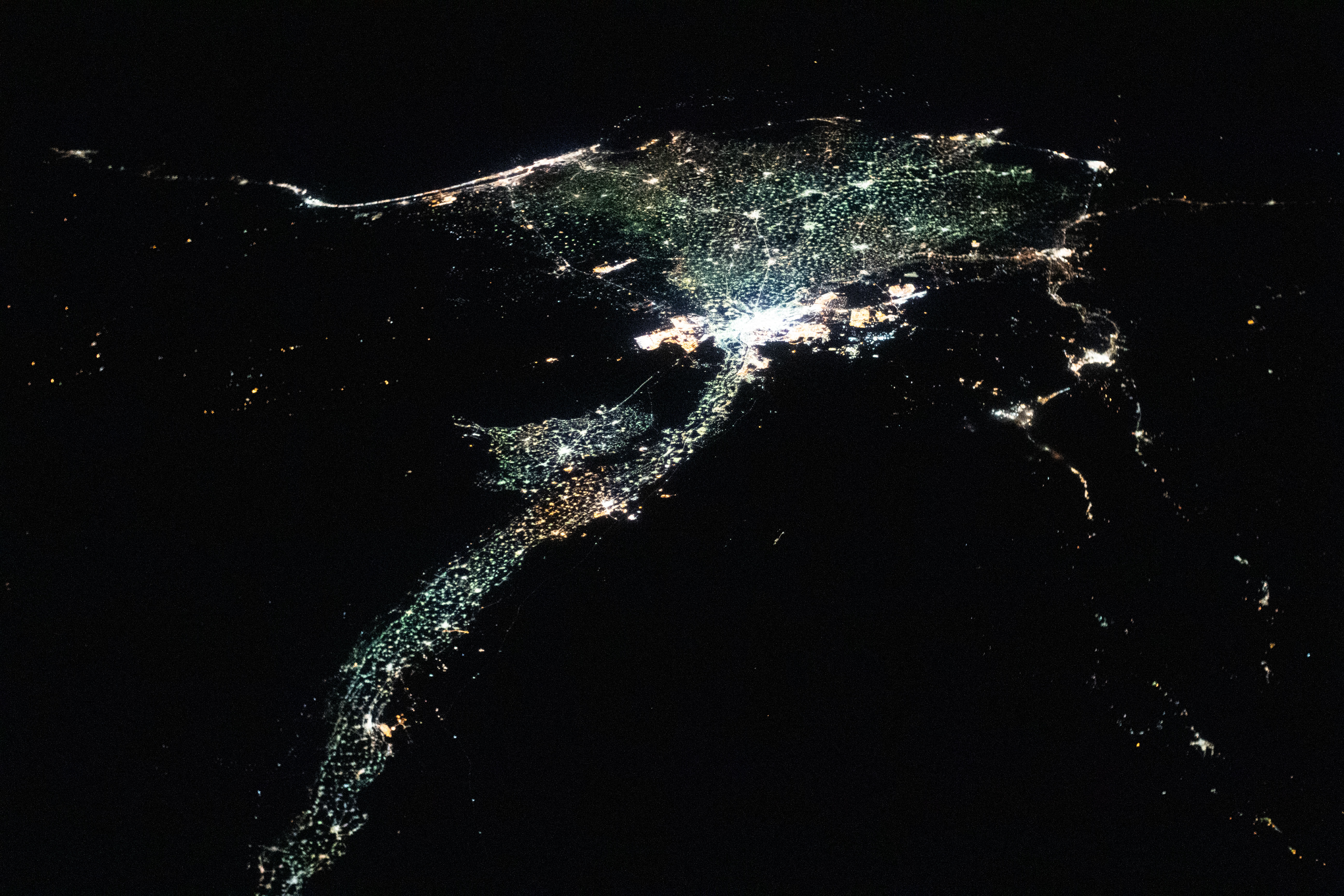 ss060e056082 (Sept. 2, 2019) --- The International Space Station was flying 255 miles above the border between Sudan and Egypt near 1 a.m. local time when an Expedition 60 crewmember photographed this oblique view of the Nile River and its delta.