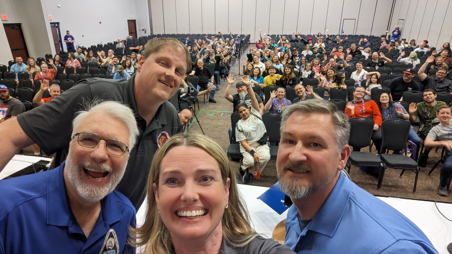 From left, Scott Bellamy, Brad Zavodsky, Solveig Irvine, and Brian Mulac pose for a selfie after speaking during a NASA science panel at the Huntsville Comic & Pop Culture Expo on April 13. The group discussed the upcoming science missions managed by the Planetary Missions Program Office.