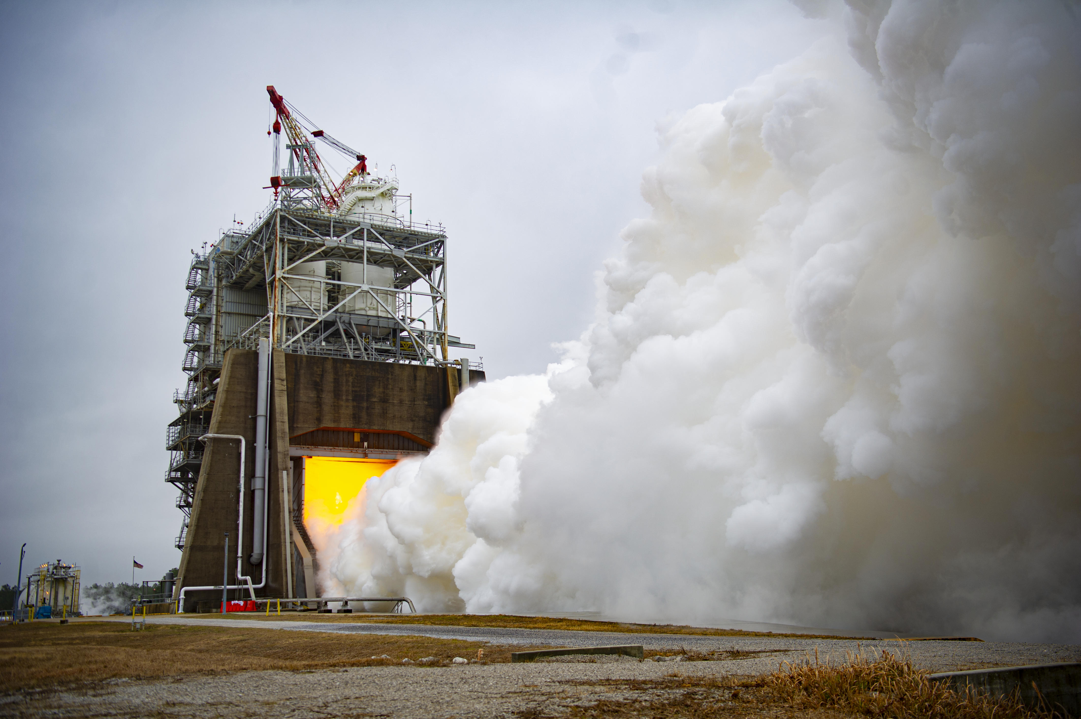 a head-on view of an RS-25 engine hot fire