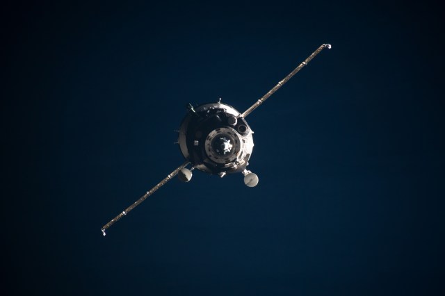 iss060e013708 (July 20, 2019) --- The Soyuz MS-13 crew ship approaches the International Space Station for a docking to the Zvezda service module's rear docking port. The Soyuz brought three new Expedition 60 Flight Engineers Drew Morgan of NASA, Luca Parmitano of the European Space Agency and Alexander Skvortsov of Roscosmos to the station on the 50th anniversary of NASA landing humans on the Moon for the first time.