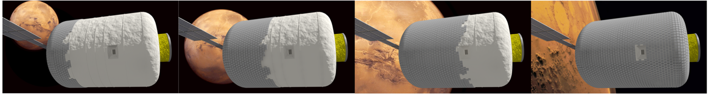 computer renderings of water walls at various distances from Mars