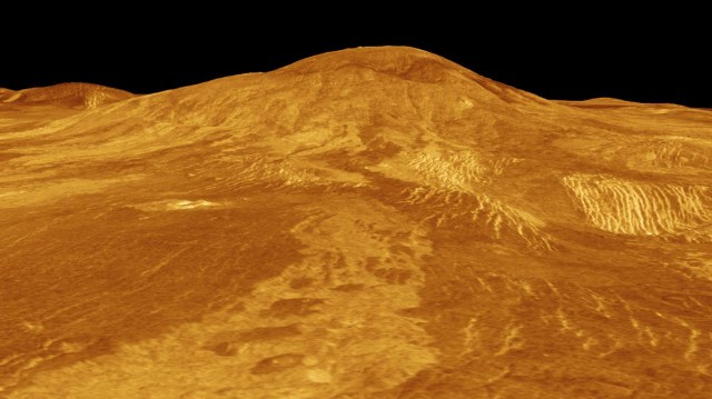 This computer-generated 3D model of Venus’ surface shows the volcano Sif Mons
